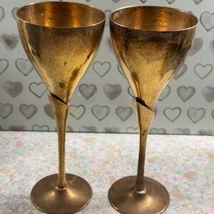 Pair of Vintage Century Brand Brass Wine Goblets MCM Unpolished